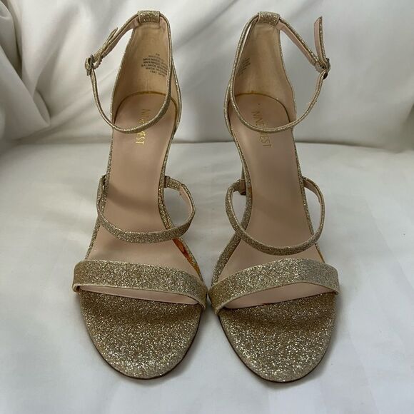 Nine West gold glitter evening heel sandals size 9 in gold EUC - Picture 3 of 7